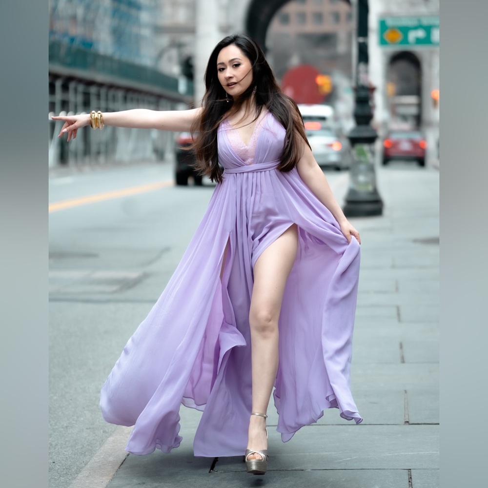 REVOLVE/Michael Costello Lilac Lace Maxi Dress